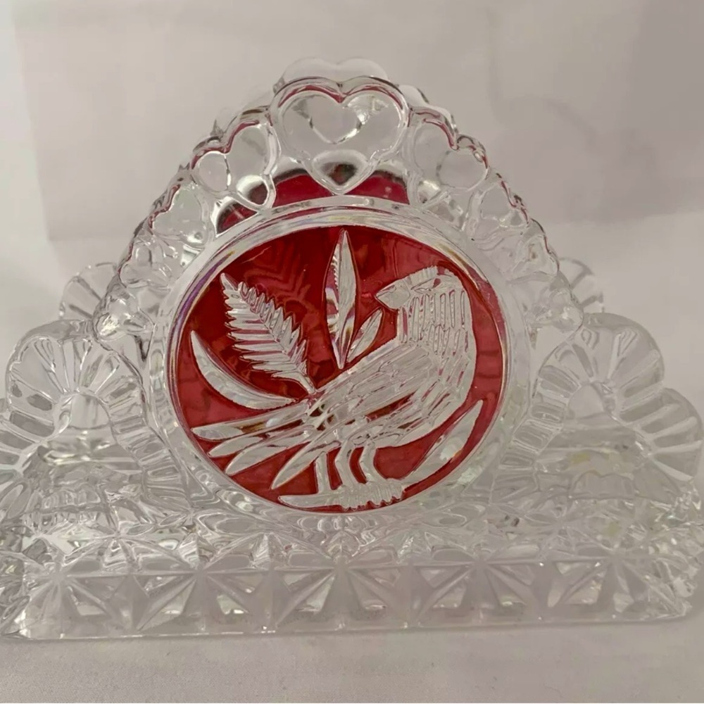 HOFBAUER Byrdes Crystal Napkin Letter Holder Circa 1950s made in Germany